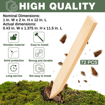 Colingmill 48 Pieces Wooden Garden Stakes 12 Inch Grade and Survey Stakes Wooden Garden and Sign Posts for Plant Support Silt Fence Yard Farm Survey Boundaries Baselines
