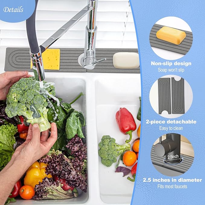 Stone Faucet Mat for Kitchen Sink- 15.6''x 3.9''Diatomite Fast-Drying Faucet Mat