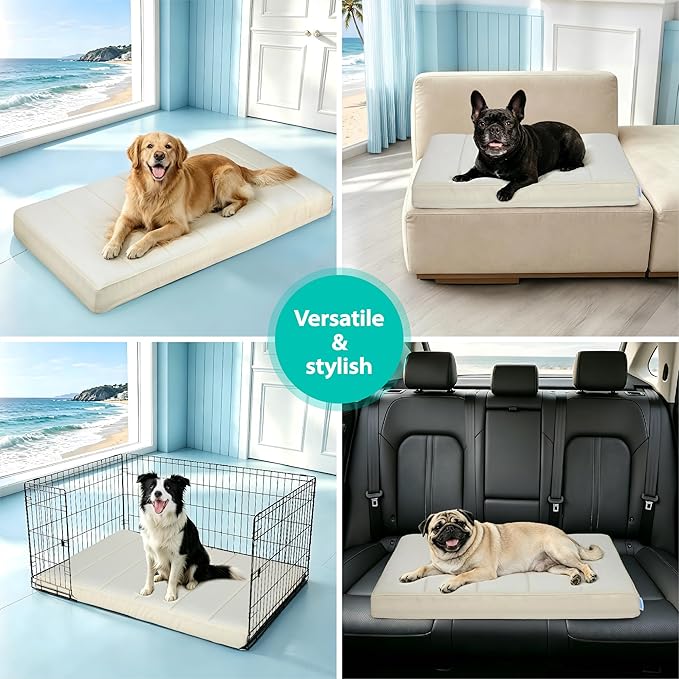 Cooling Dog Bed for Medium Dogs - Orthopedic Pet Beds with Memory Foam, QMAX>0.5, Waterproof Removable Washable Cover for Hot Weather, Dark Beige, 30" L x 20" W x 3" H