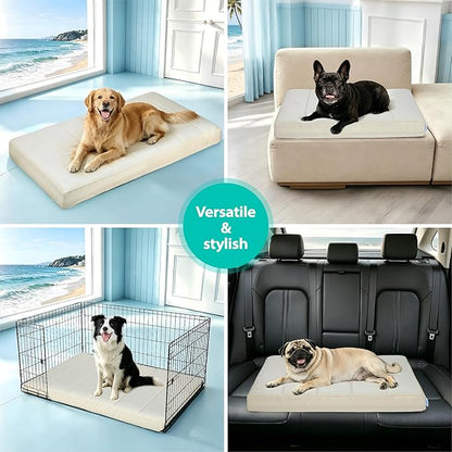 Cooling Dog Bed for Large Dogs - Orthopedic Pet Beds with Memory Foam, QMAX>0.5, Waterproof Removable Washable Cover for Hot Weather, Dark Beige, 35" L x 23" W x 3" H