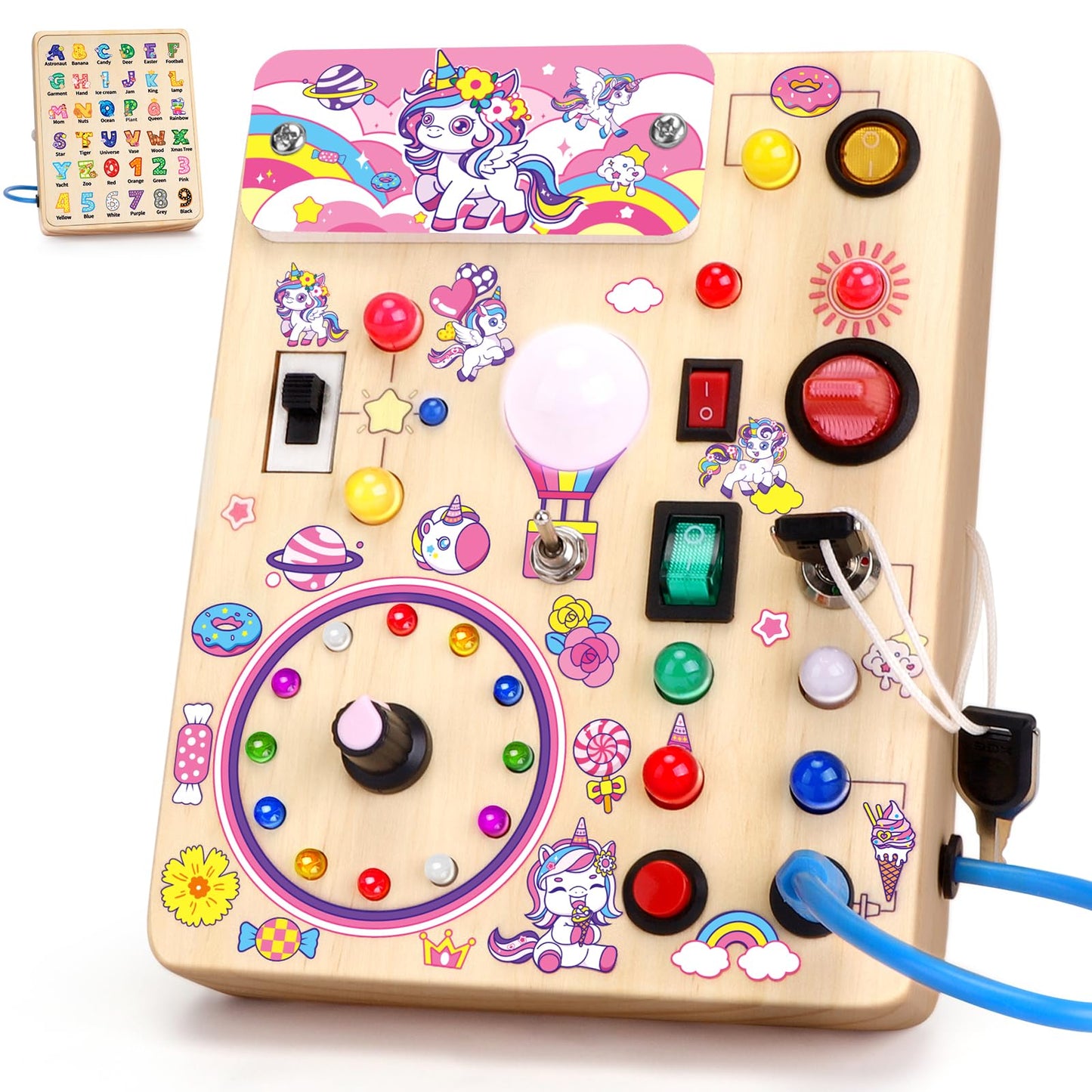 Konijiwa Busy Board - Montessori Toys for 1-3 Years Old Boys & Girls | Sensory Toys for Kids with Autism | Toddlers Learning Activity for Early Development (Unicorn Busy Board v2)