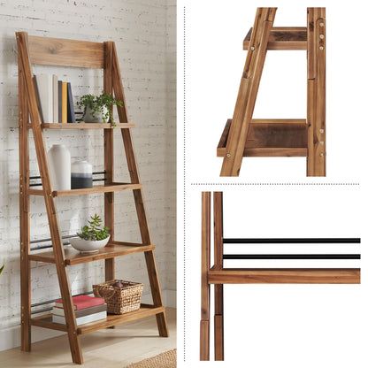 Alaterre Furniture Ladder Bookshelf - Freestanding 4-Tier Bookcase with X-Back Frame - Shelves for Living Room, Kitchen, Bedroom, and Office (Walnut)