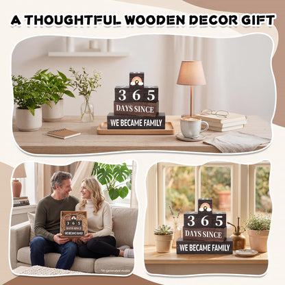 6 Pcs 365 Days Countdown Adoption Wooden Table Decor, Adopt Rustic Table Centerpiece Decorations for Home Office Shelf