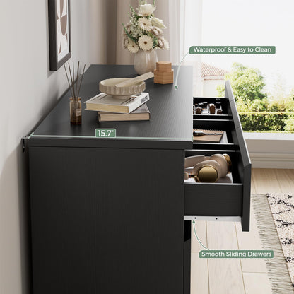 Jocoevol Modern Black 7 Drawer Dresser for Bedroom, Simply Chest of Drawers, Wood Storage Dresser with Deep Drawers for Living Room Hallway Entryway, Black