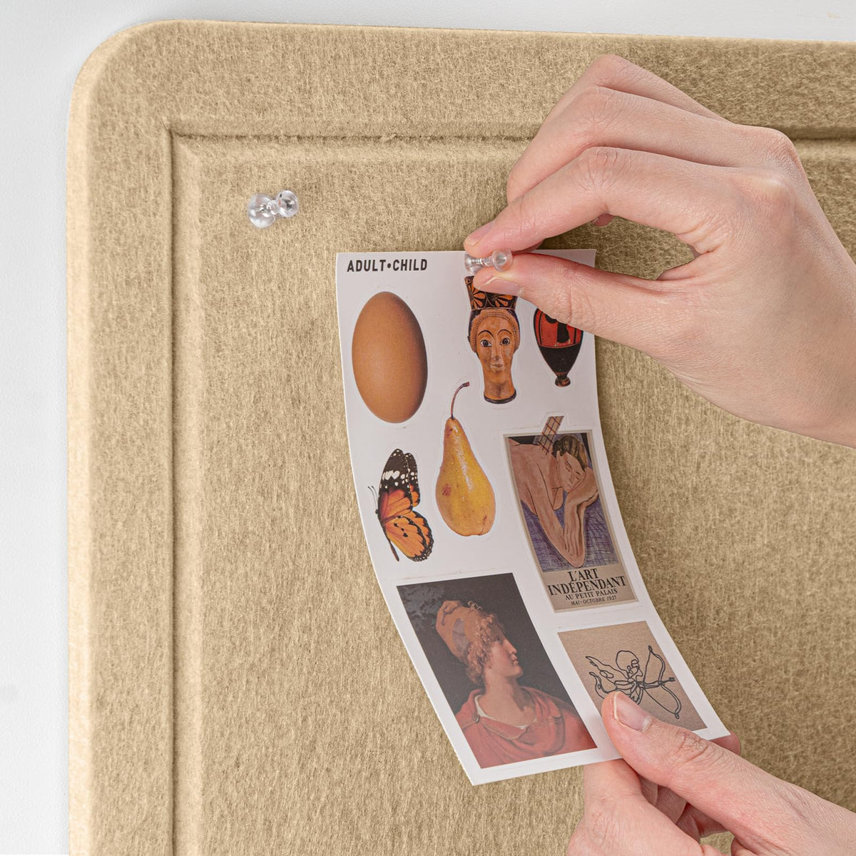 Lightomorrow Bulletin Board, 24 x 18 inches Decorative Felt Pin Board, Cork Board Alternative for Wall, Foldable Photo Board with 20 Pushpins - Beige Brown