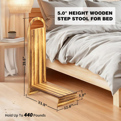 Coocure Wooden One Step Stool with Handle, 5" Height Wooden Step for Bathroom/Kitchen, Solid Wooden Step with trapezoidal feet for Elderly, Adults, Kids to Get in & Out of Bed Easily(440LBs Capacity)