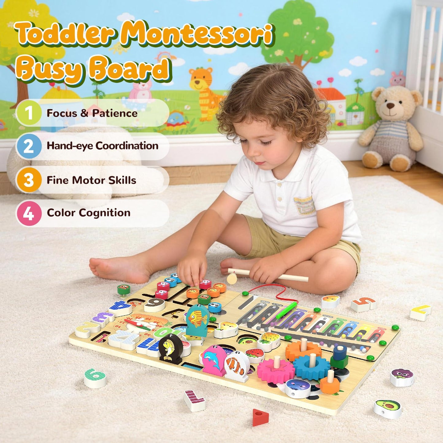 9-in-1 Montessori Busy Board Wooden Magnetic Maze Toy for 3+ Year Old Gift
