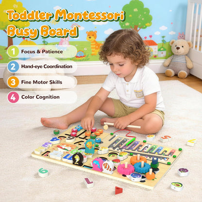 9-in-1 Montessori Busy Board Wooden Magnetic Maze Toy for 3+ Year Old Gift