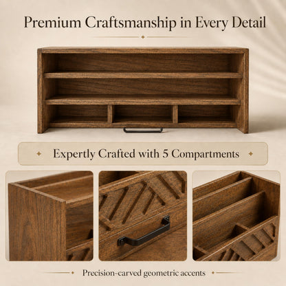 BLU MONACO | Wooden Mail Organizer with Drawer and Compartments | Mail Sorter Organizer Countertop for Desk Entryway | Outgoing Mail Holder Wood Desktop File Storage