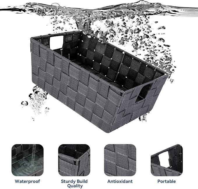 Whitmor Small Woven Storage Baskets for Shelves - Decorative Bathroom Organizer Bins with Metal Structure, Versatile Shelf Storage Solution for Home Organization & Closet (Savvy Gray)