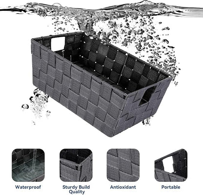 Whitmor Small Woven Storage Baskets for Shelves - Decorative Bathroom Organizer Bins with Metal Structure, Versatile Shelf Storage Solution for Home Organization & Closet (Savvy Gray)