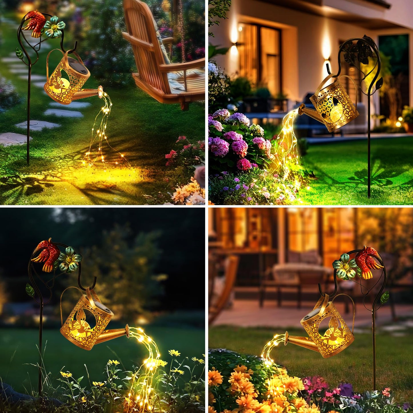 QOCNAM Solar Lights Outdoor Garden Decor Solar Watering Can with Crackle Glass Lights Waterproof Metal Hanging Fairy Lantern for Patio Lawn Yard Outside Decorations- Unique Gift Ideas for Gardening