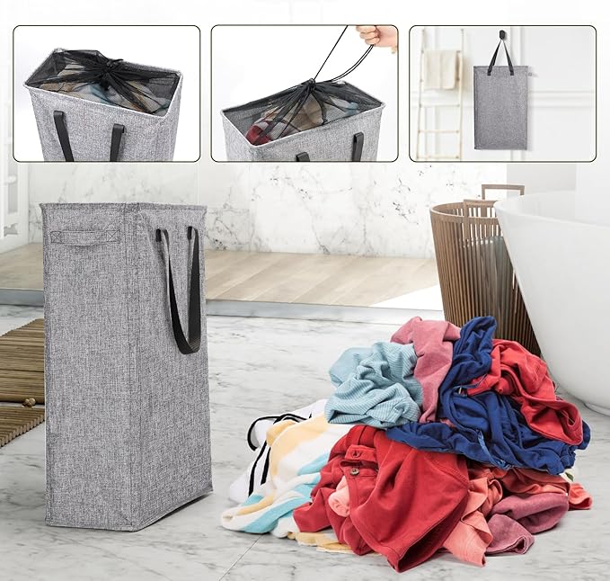 Odonata Slim Laundry Hamper Handles Collapsible Laundry Basket Thin Dirty