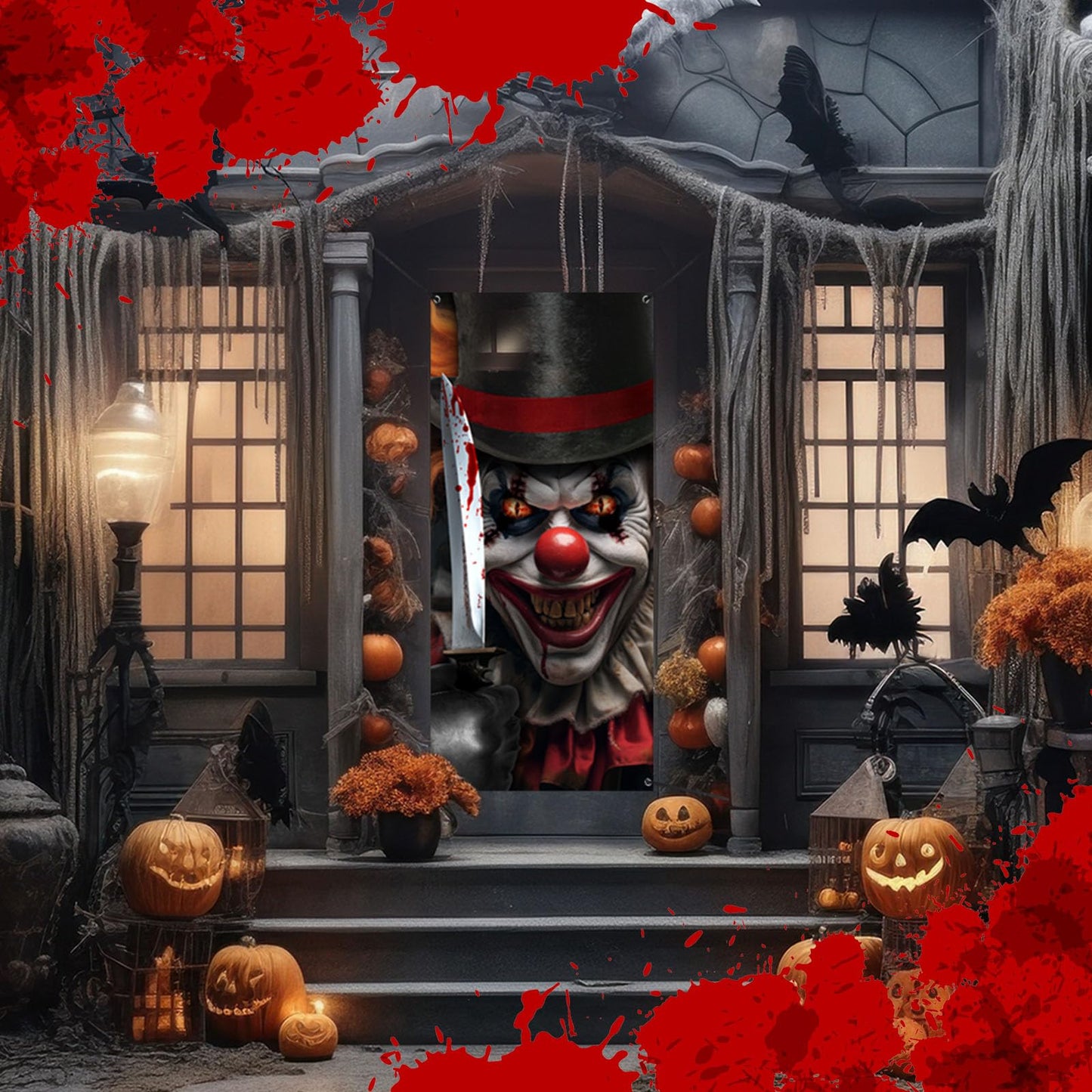 HunnmingRe Clown Door Cover Decoration Carnival Clown Decorations 70 x 35 Inch Scary Circus Backdrop Hanging Halloween Door Banner for Party Decoration(Killer Clown)