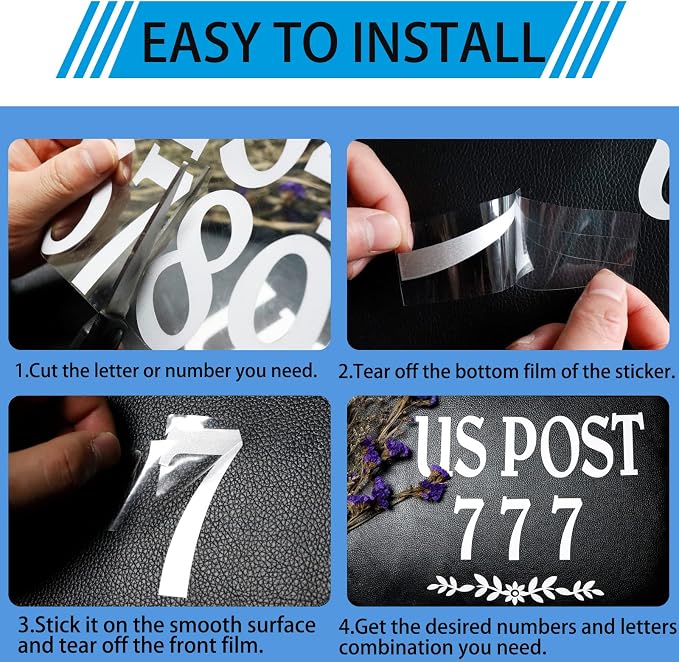 4" 132 Pieces Reflective Mailbox Numbers Letters Stickers for Outside,Self Adhesive Numbers Letters for Mailbox,White Waterproof Vinyl Numbers Letters Decal for Address Door House Cars Trash Bin Home