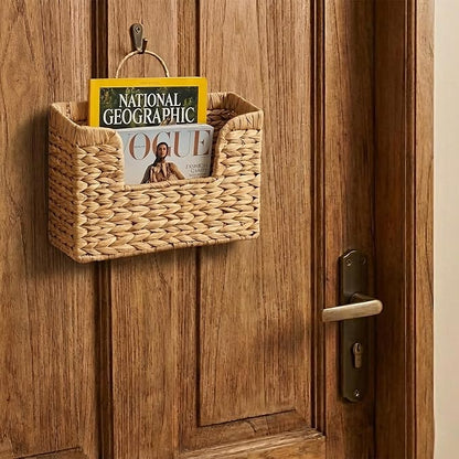 Set of 2 Magazine Holder Wall Basket Water Hyacinth Woven Mail Organizer
