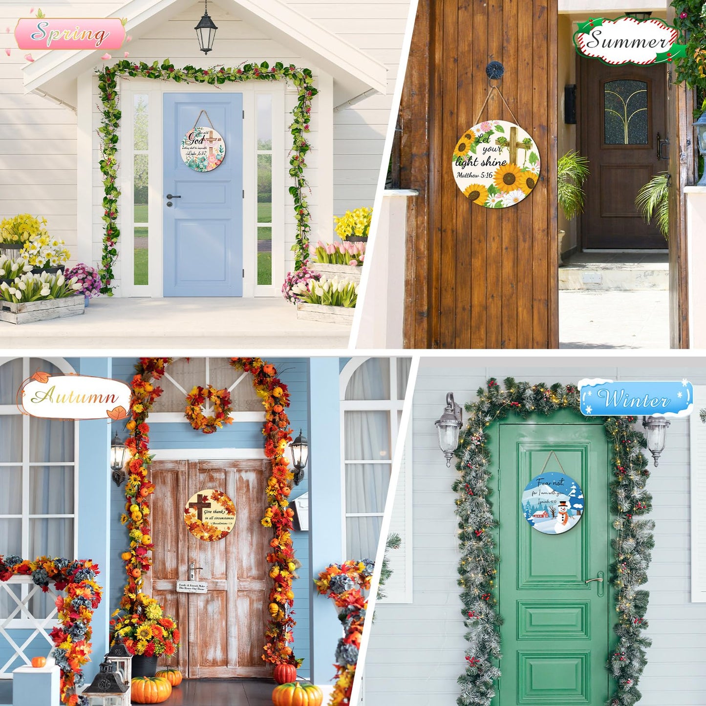 Geelin 12 Pcs Christian Seasonal Sign 12 Inch Easter Jesus He Is Risen Door Decoration Religious Cross Wood Wreath Spring Wall Hanging Art for 4th July Summer Outdoor Decor
