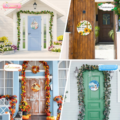 Geelin 12 Pcs Christian Seasonal Sign 12 Inch Easter Jesus He Is Risen Door Decoration Religious Cross Wood Wreath Spring Wall Hanging Art for 4th July Summer Outdoor Decor