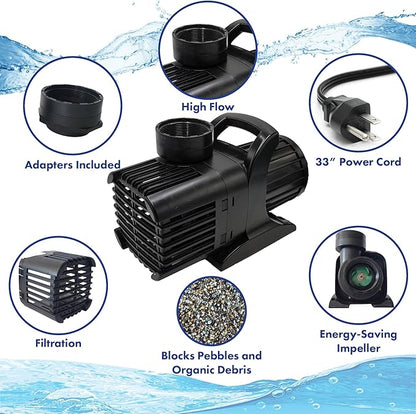 HALF OFF PONDS Submersible Water Pump, 12,500 GPH Pond Pump with 100FT Power Cord and 37FT Max Head, 960W Ultra Quiet Energy Efficient Pump for Koi Pond, Fountain, Waterfall, Water Garden, Skimmer