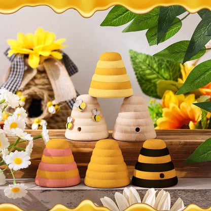 GlikCeil 10 Pcs Wood Bee Hive Decor Unfinished Wood Threaded Honeycomb Farmhouse Tiered Tray Decor Mini Beehive Model Bee Garden Decors for DIY Table Shelf Sitter Party Craft, 1.8 x 1.9 Inch (Classic)