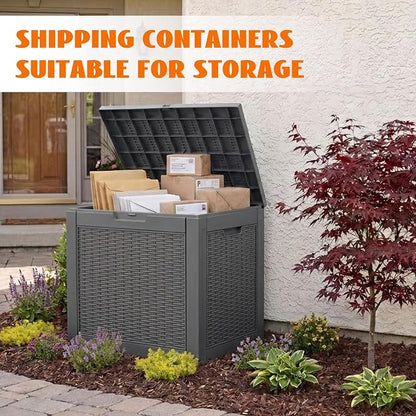 36 Gallon Package Delivery Boxes for Outside, Resin Outdoor Storage Box with Rattan Pattern, Storage Cabinet for Parcel Shipping & Storage
