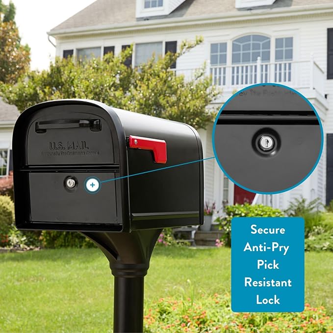 Architectural Mailboxes 6300B-10 Oasis 360 Locking Parcel Mailbox, Extra Large, Black, 6300B-10 | Galvanized steel build with a secure steel cam lock, dual access doors, and hopper delivery door. USPS approved.