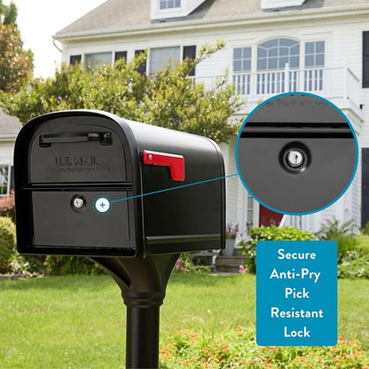 Architectural Mailboxes 6300B-10 Oasis 360 Locking Parcel Mailbox, Extra Large, Black, 6300B-10 | Galvanized steel build with a secure steel cam lock, dual access doors, and hopper delivery door. USPS approved.