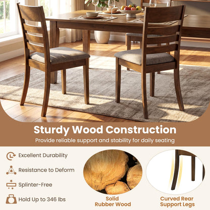 Giantex Wooden Dining Chairs Set of 2, Upholstered Kitchen Chair w/Rubber Wood Frame, Curved Slatted Backrest & Wide Padded Seat, Modern Dining Room Chairs for Living Room, Restaurant, Brown