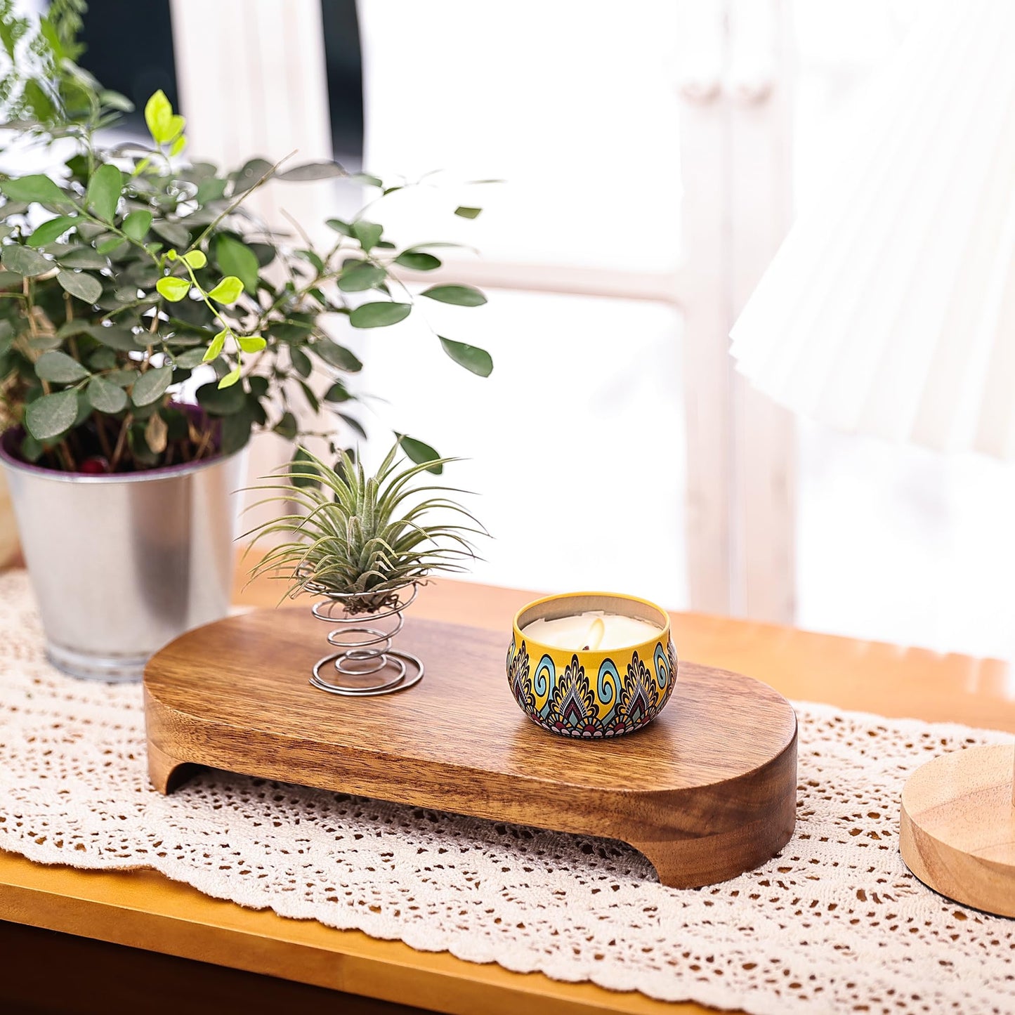 CAMLOT Acacia Wood Risers for Decor Display, Bathroom Counter Decorative Tray, Soap Dish Risers, Pedestal Stand for Bottles,Candle,Plant, Counter Decor for Vanity. (Nature Acacia)