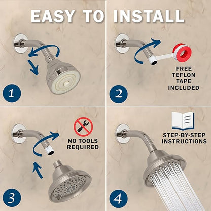Aqua Elegante Massage Shower Head With Mist - High Pressure Boosting, Adjustable Massaging Rainfall Showerhead For Low Flow Showers With Water Saving Nozzles - 2.5 GPM - Brushed Nickel