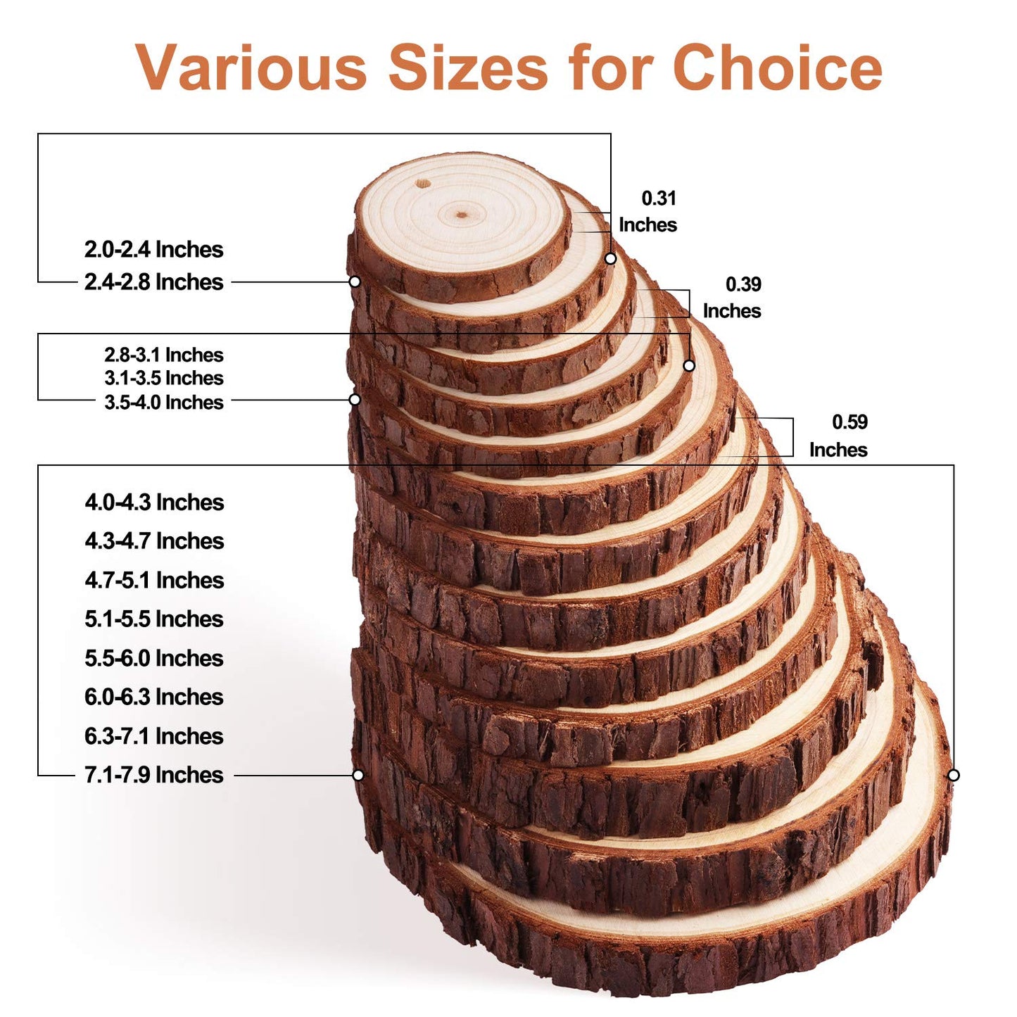 Fuyit Unfinished Wood Slices with No Hole, 30 Pcs 2.4-2.8 Inches Natural Wooden Circles with Bark for DIY Crafts, Christmas Ornament, Decoration