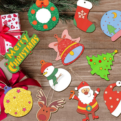 Christmas Crafts for Kids,36 Pcs Wooden Christmas Ornaments with Ropes for Hanging Decoration, 12 Styles Unfinished Wood Slices with Hole, DIY Ornament Craft for Boys & Girls Aged 5 6 7 8 9 10 11 12