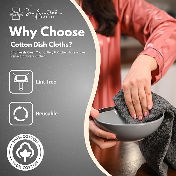 Infinitee Xclusives Premium Dish Cloth 100% Cotton 12 x 12 Inches |Pack of 4|