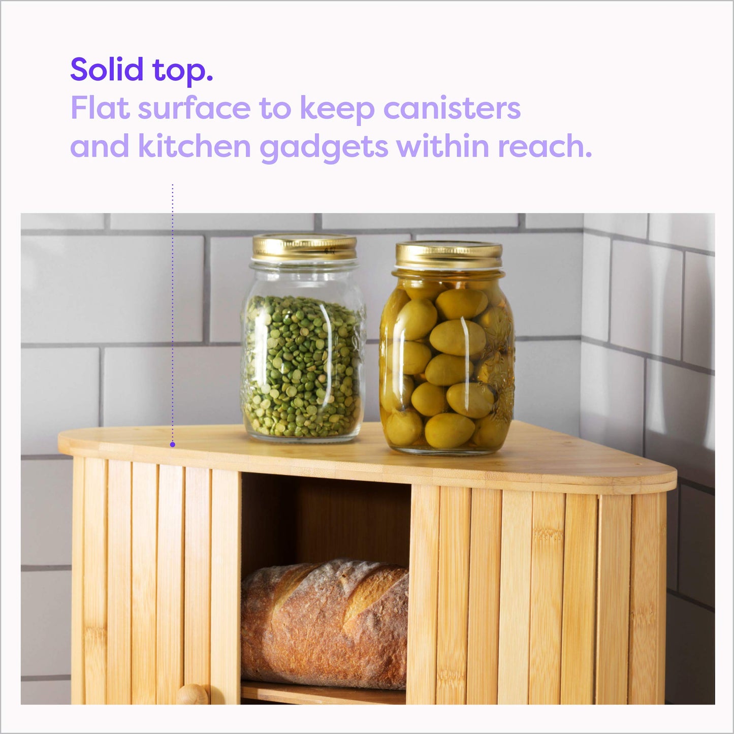 Klee Wooden Bread Box | Bamboo Bread Holder | Corner Bread Keeper Storage Box, Fully Assembled Large