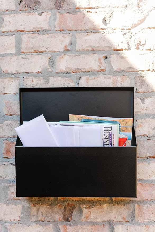 Architectural Mailboxes Harmonist Steel Wall Mount Mailbox, Textured Black | Galvanized steel build for outside with weather-resistant outdoor construction and a rust-resistant powder-coat finish.