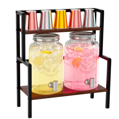 2PCS 1.5 Gallon Drink Dispenser - Glass Beverage Dispenser With Wood Stand and Leakproof Stainless Steel Spigot, Large Drink Dispenser for Parties, Lemonade, Iced Tea, Laundry Detergent Container