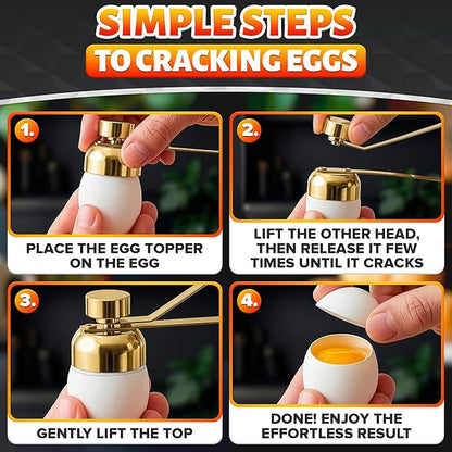 Egg Cracker Tool for Raw Eggs — Egg Shell Opener for Soft-Boiled Shell Tops, Stainless Steel Topper with Ergonomic Adjustable Effort — Clean Cut Design for Breakfast Prep, Custards, and Baking (Gold)