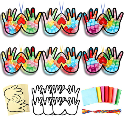Yaomiao 30 Set Mother's Day Suncatcher Crafts, DIY Heart Handprint Stained Glass Style Gift Kit for Mother's Day Party Supplies, Family Activity, Suitable for Home, Window, Door Decorations