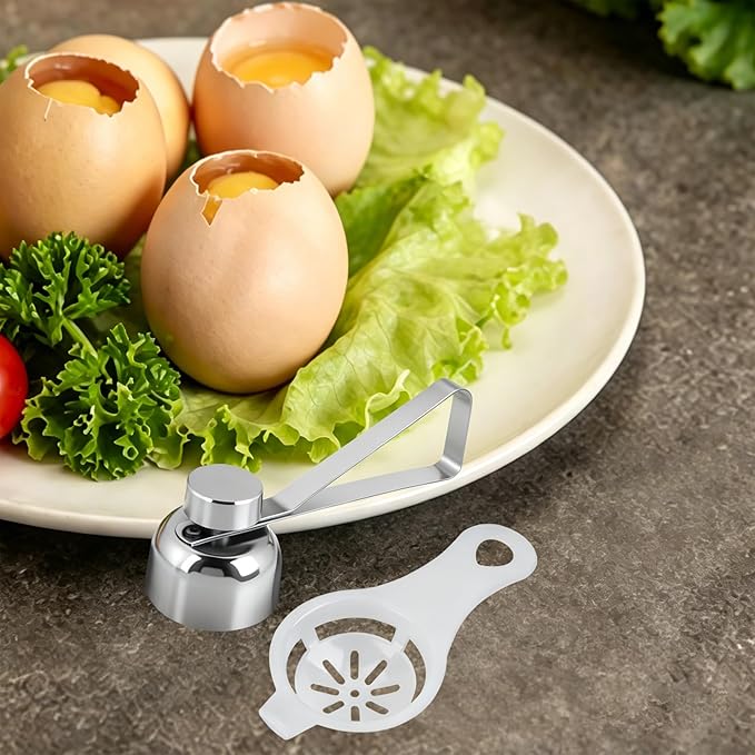 SHIDOW Egg Cracker Topper Set, Soft Hard Boiled Eggs, Egg Cutter, Egg Whacker, Egg Hammer Touch Egg Opener, Egg Separators for Raw, Soft, Hard Boiled Eggs (Style B)