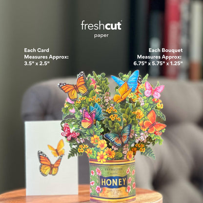 Freshcut Paper Pop Up Cards, Garden Favorites, 6 inch Mini Sized Paper Flower Bouquet 3D Popup Greeting Cards, Birthday Card, Thank You Card, Blank Notecards & Envelopes, Pack of 5
