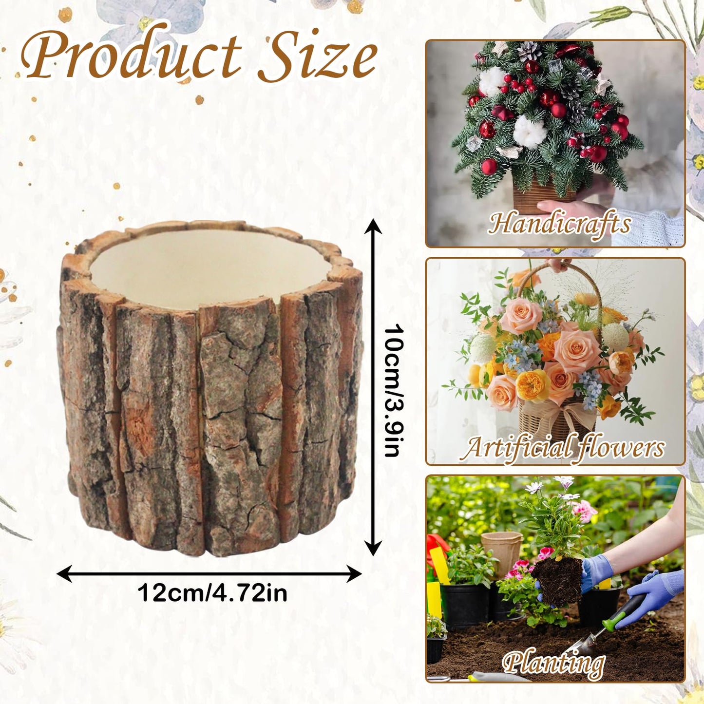 12 Pcs Wooden Vases for Centerpieces, Wood Flower Vase Rustic Tree Stump Planter Pots for Woodland Party Wedding Window Home Farmhouse Christmas Table Decor