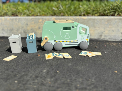 Montessori Wooden Recycling Garbage Truck Toy, 13 Pieces, Ages 3+ Years