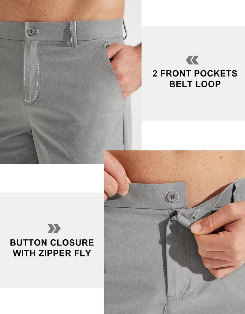 Libin Mens Golf Pants Stretch Work Dress Pants 30" Quick Dry Lightweight Business Casual Pant for Men Comfy Water Resistant, Light Grey, 36W x 30L