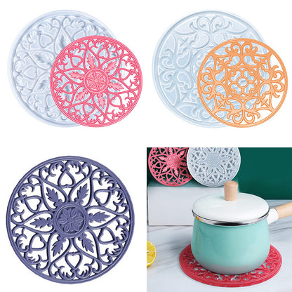 Mandala Coaster Resin Molds 2pcs Large Silicone Coaster Molds for Hollow Flower Tray Epoxy 3D Geode Design Shiny Molds for Home Decoration Coaster Resin Casting Mold Set