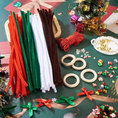 Magibeads Christmas Wreath Making Kits 80Pcs Pipe Cleaners 6Pcs Wood Linking Rings Aluminum Bell Charms Cute Plastic Beads Resin Cabochons for Christmas Decorations Holiday Party Supplies Adults