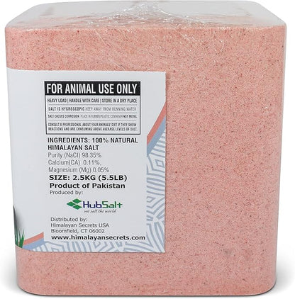 Salt Block for Deer & Horses – Compressed Mineral Salt Lick for Livestock, Cattle & Goats – Himalayan Secrets Pink Rock Salt Block (2.5LB/2KG, Block w/Mounting Hole)