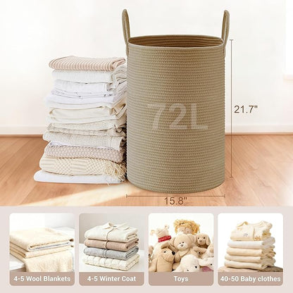 Tall Laundry Basket with Handles, 72L Portable Dirty Clothes Hamper, Boho