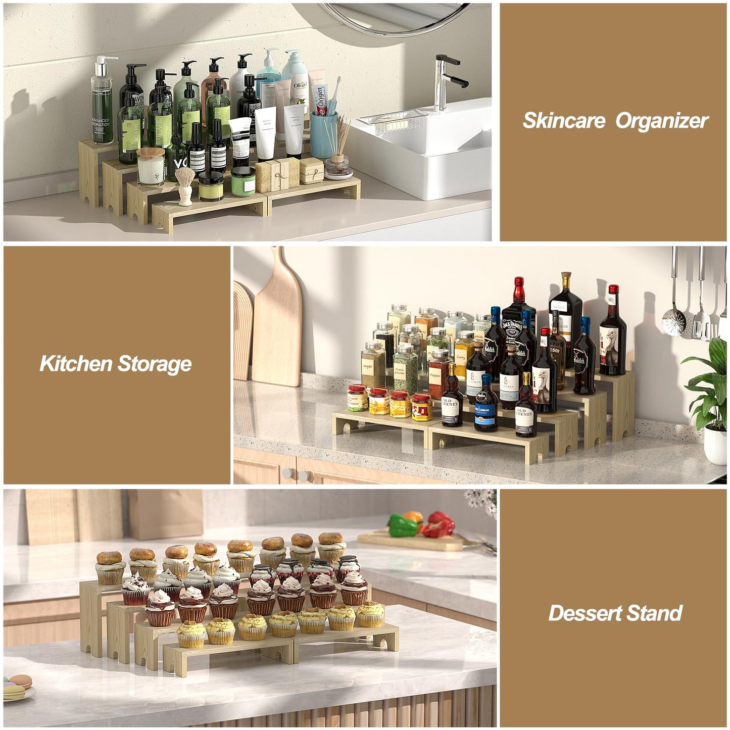 2 Set Wooden Tiered Risers Display Stands for Vendor Events,Stackable Wood Cupcake Display Stand,Farmhouse Decor Wood Dessert Table Display Set,Vendor Booth Display Items,Food Display Risers for Party