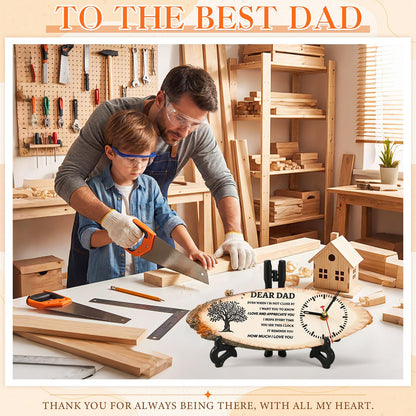 Kenning 3 Pcs Dad Gifts for Fathers Day from Daughter Son, Daddy Birthday Gifts Includes Wooden Clock, World's Best Dad Card and Black Gift Bag for Daddy Papa Fathers Day Present