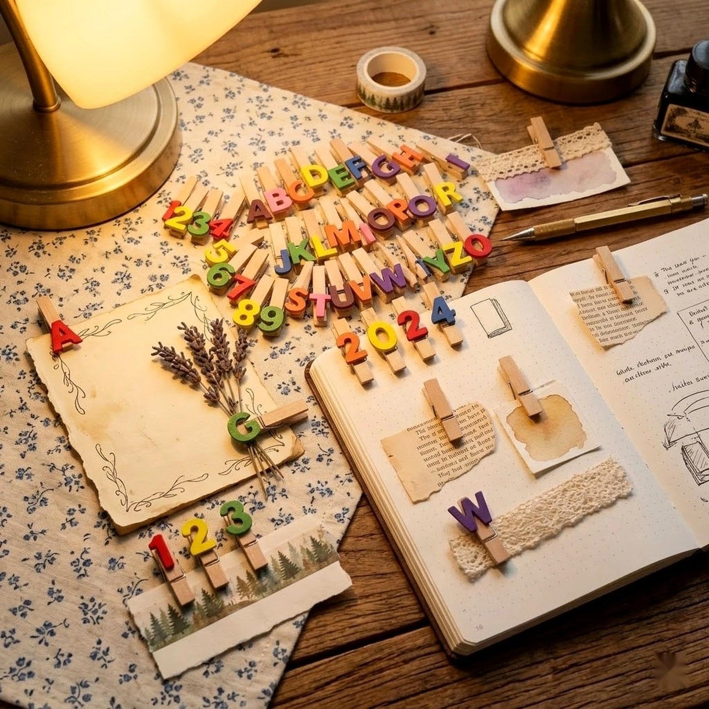 LOGOFUN 140 pcs Mini Wooden Clothespins Numbered and Letter Clips Hanging Photos Clamp Notes Cards Holders for Home Office Classroom Supplies (3.5cm)